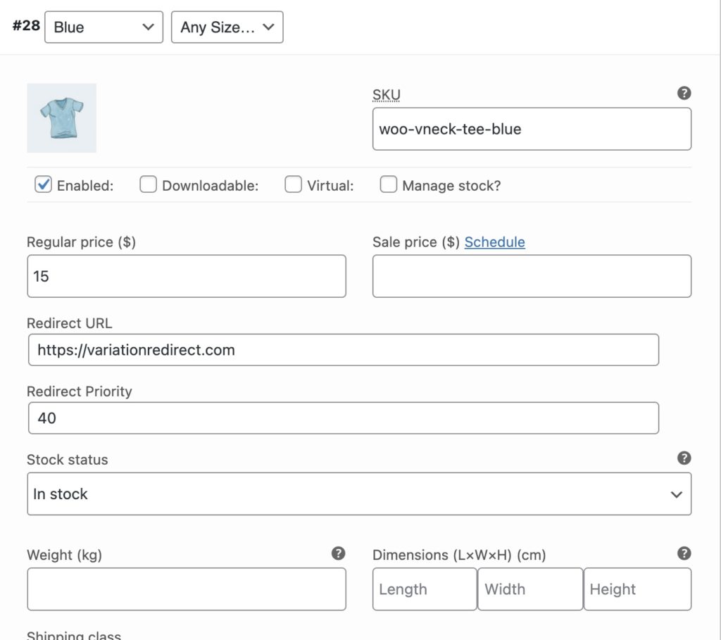 Variation redirect URL