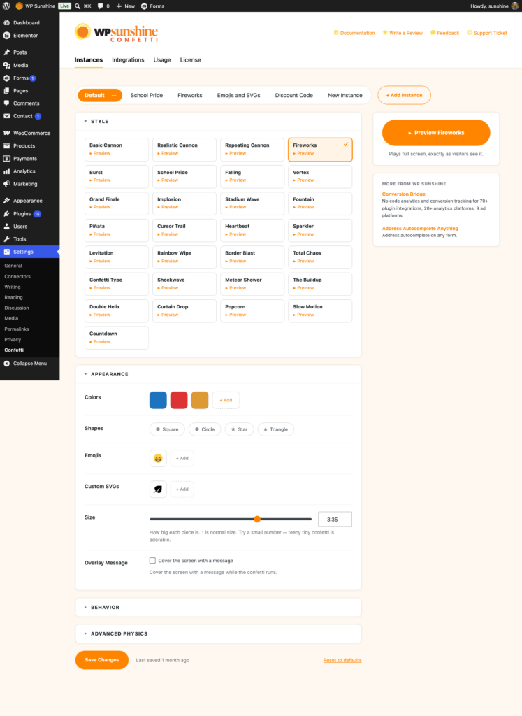 Build and preview effects in the settings screen