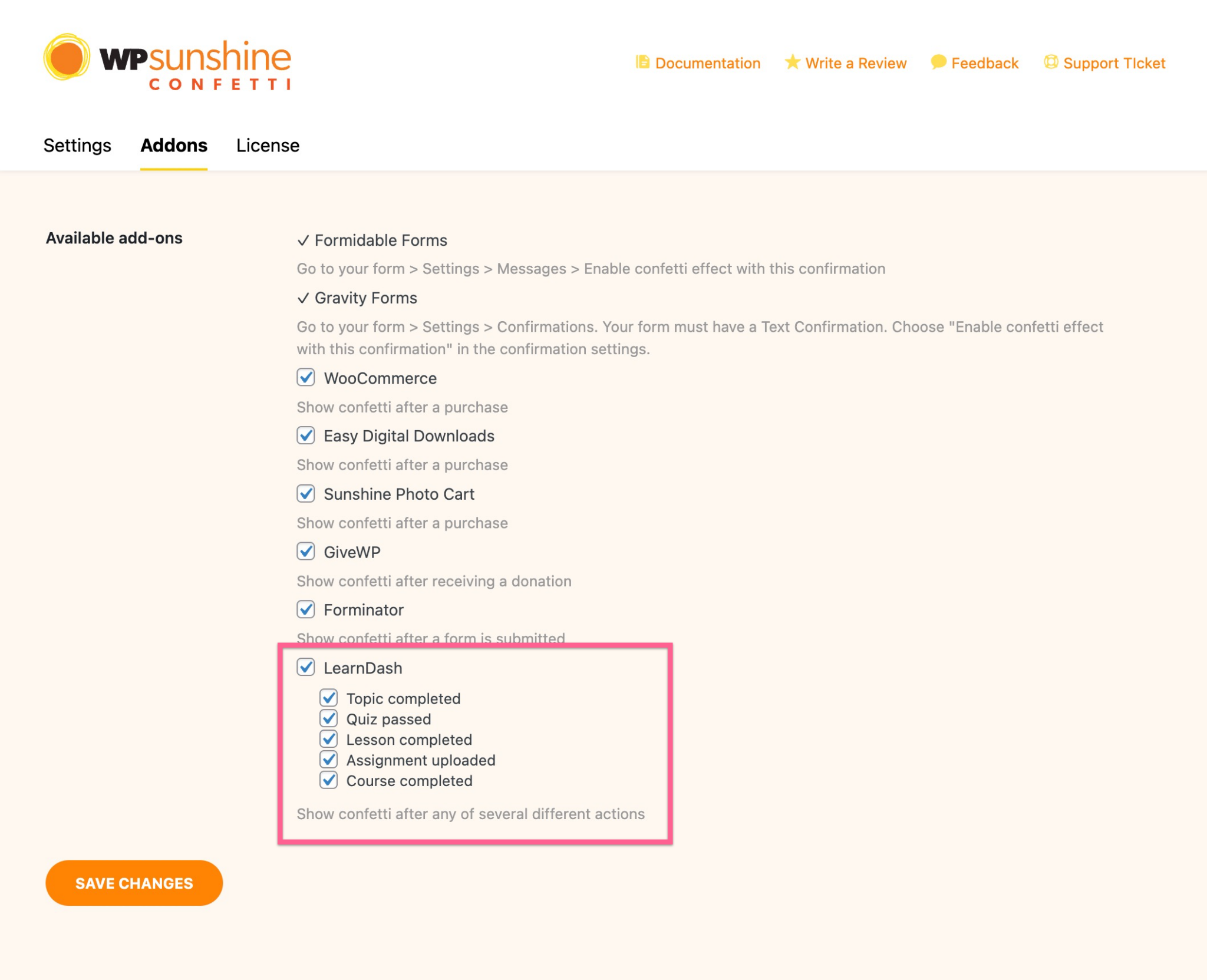 How to add confetti to LearnDash WP Sunshine