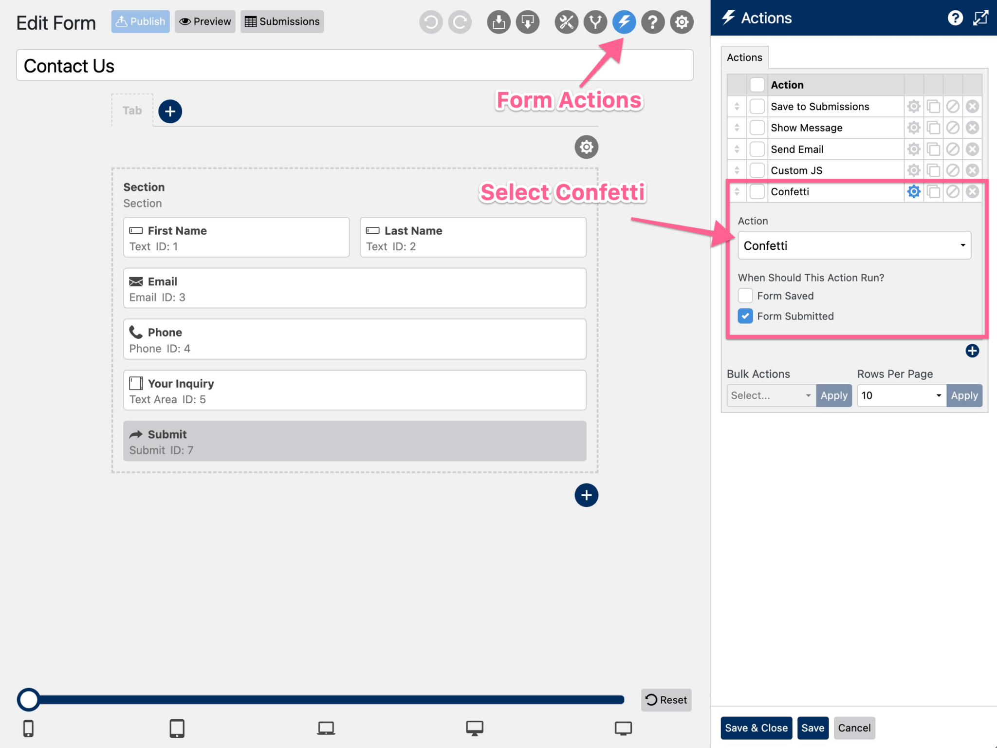How to add confetti to WS Form WP Sunshine