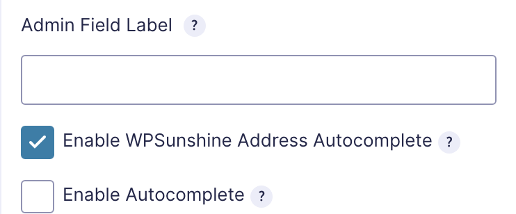 The Enable WPSunshine Address Autocomplete setting on a Gravity Forms Address field