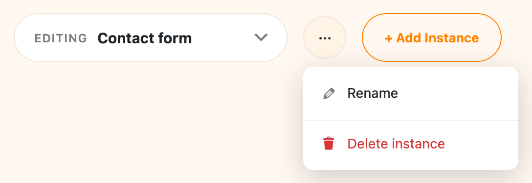 The Rename and Delete instance menu