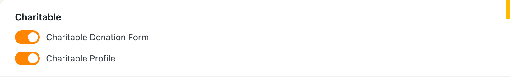 The Charitable switches on the Integrations tab