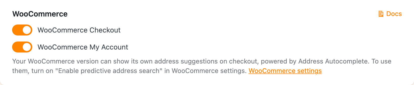 The WooCommerce switches on the Integrations tab