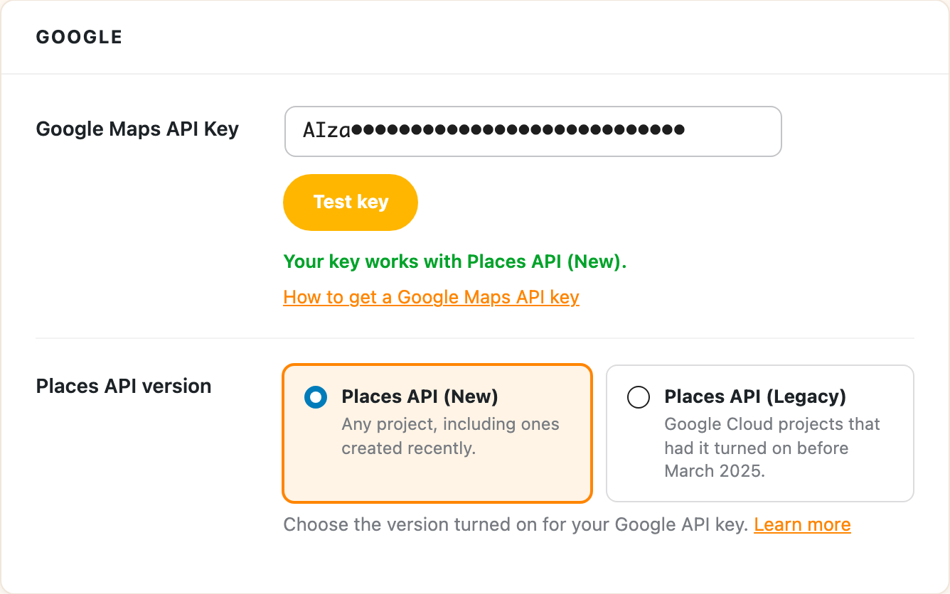 The Test key button and its result