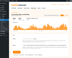 One short link's page, with clicks per day