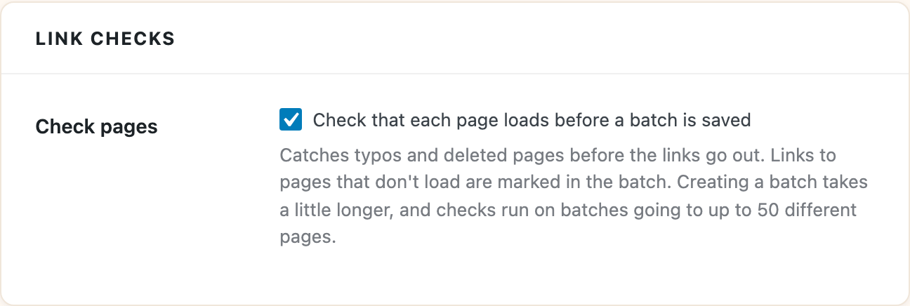 The Link checks setting